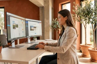 Développeuse web travaillant sur un site WordPress dans une agence digitale en Provence-Alpes-Côte d'Azur