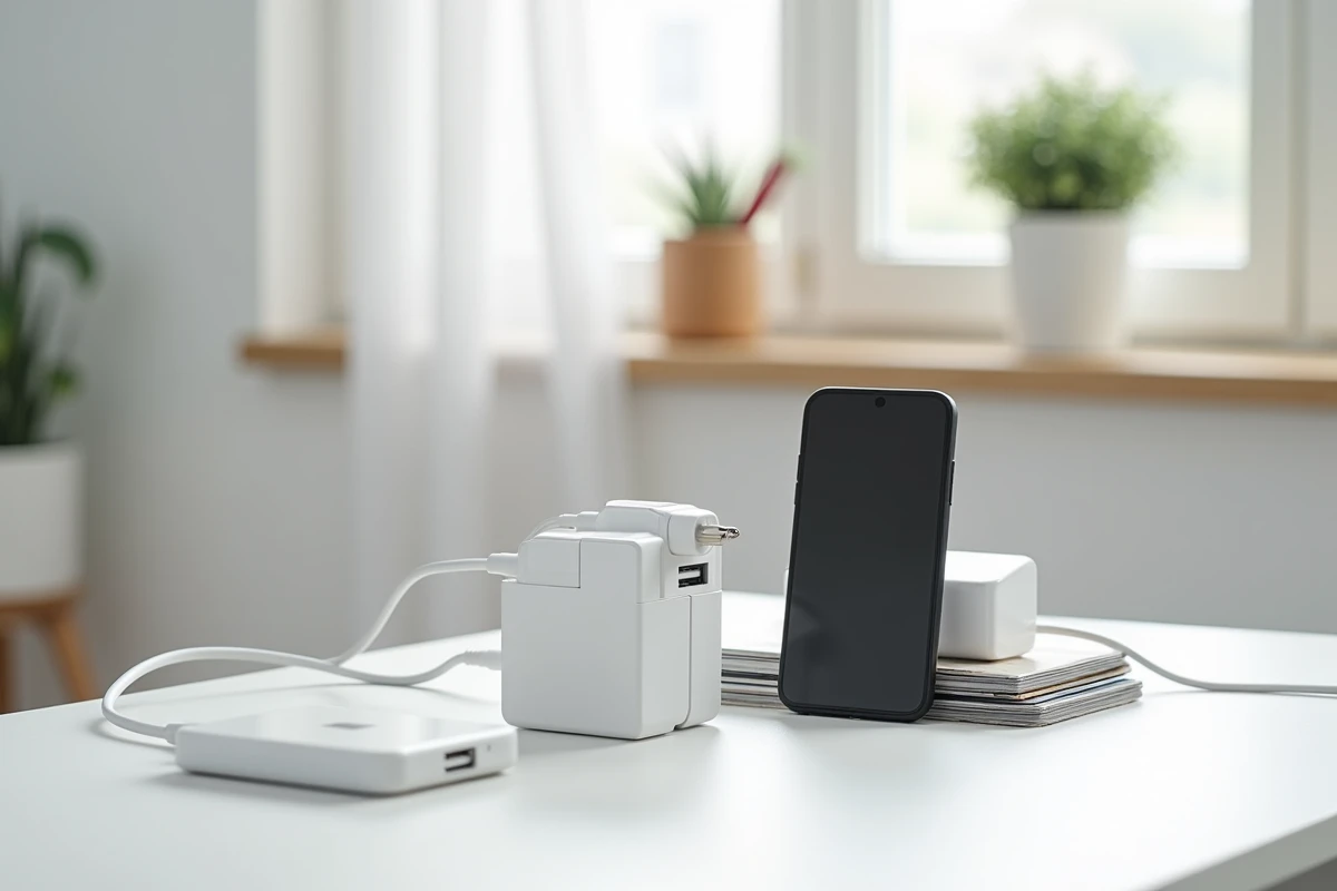Comparatif visuel entre adaptateur USB Type-A et hub USB Type-C sur un bureau scandinave