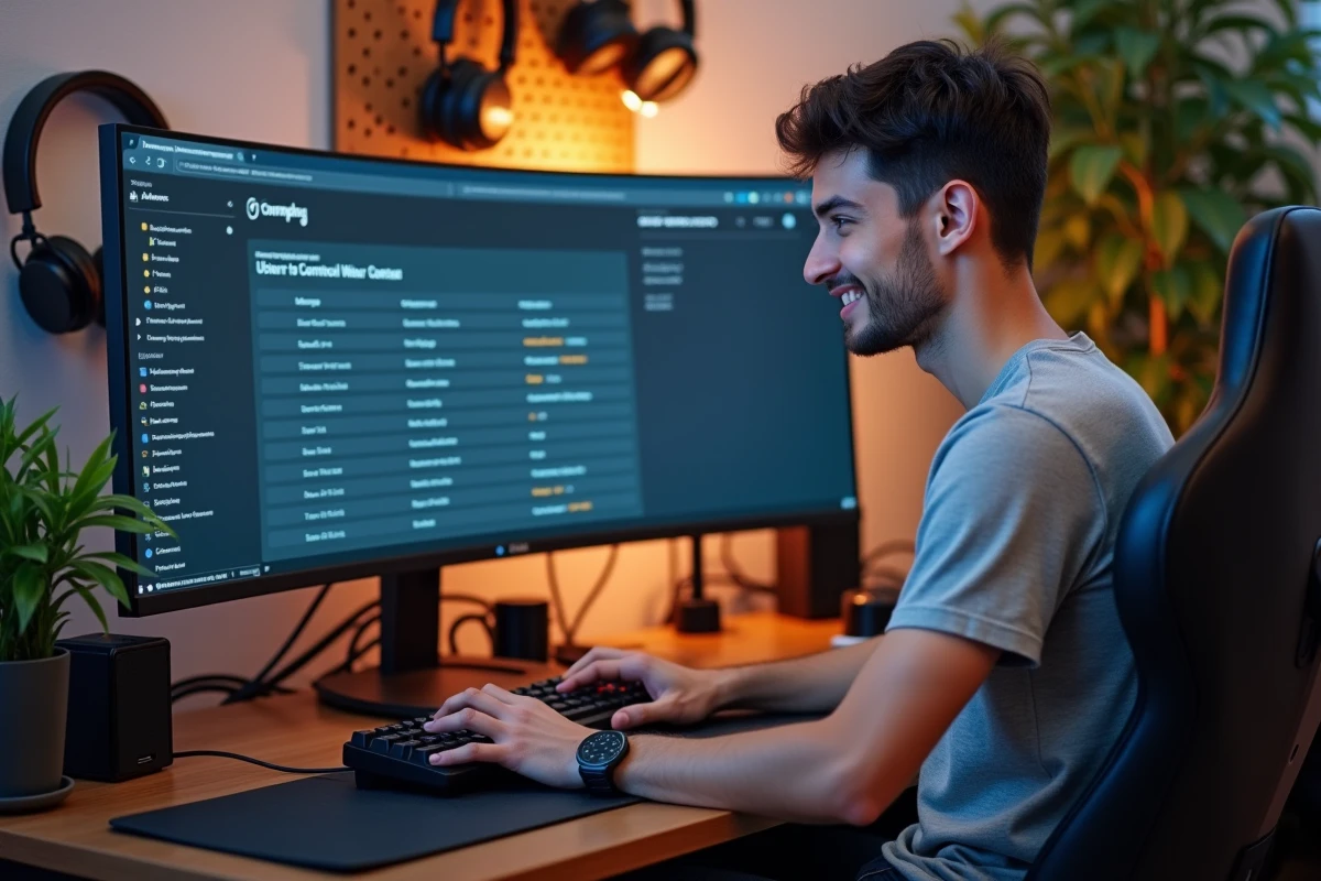 Jeune homme configurant un hébergeur de serveur Minecraft gratuit sur son ordinateur