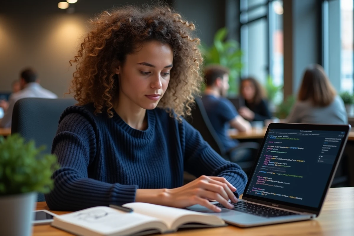 Développeuse analysant un conflit de dépendances Python après une mise à jour pip dans un bureau en open space