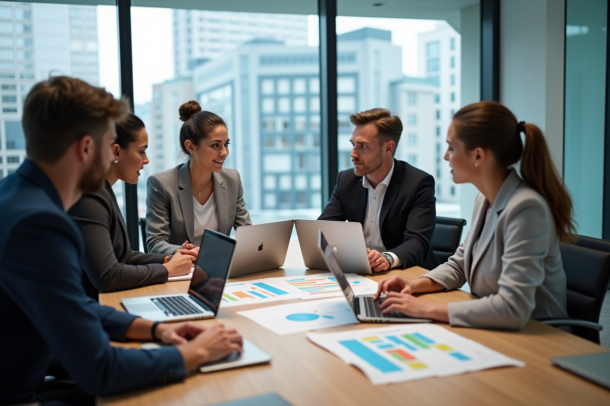 Groupe de professionnels en réunion dans un bureau moderne