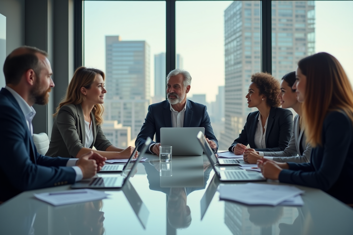 Groupe de professionnels en réunion dans un bureau moderne