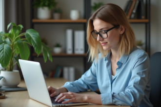 Femme travaillant avec Access et Excel dans un bureau moderne