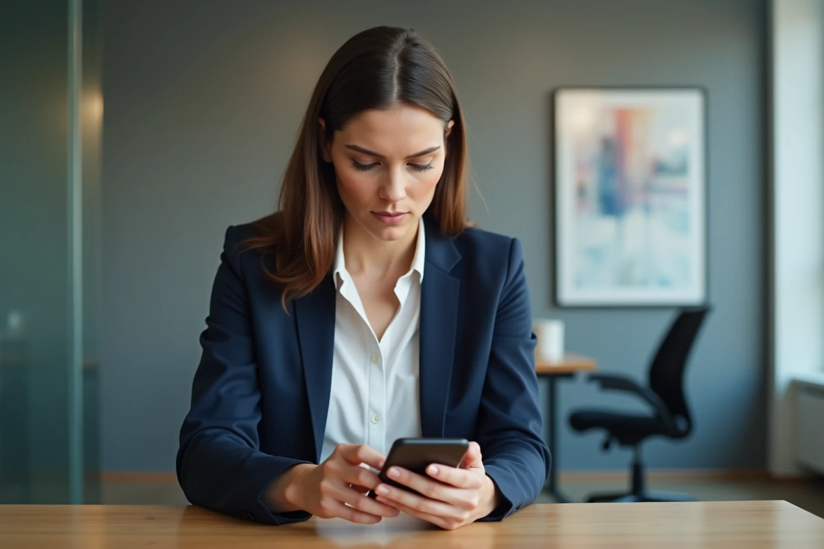 Femme professionnelle configure ses emails sur smartphone