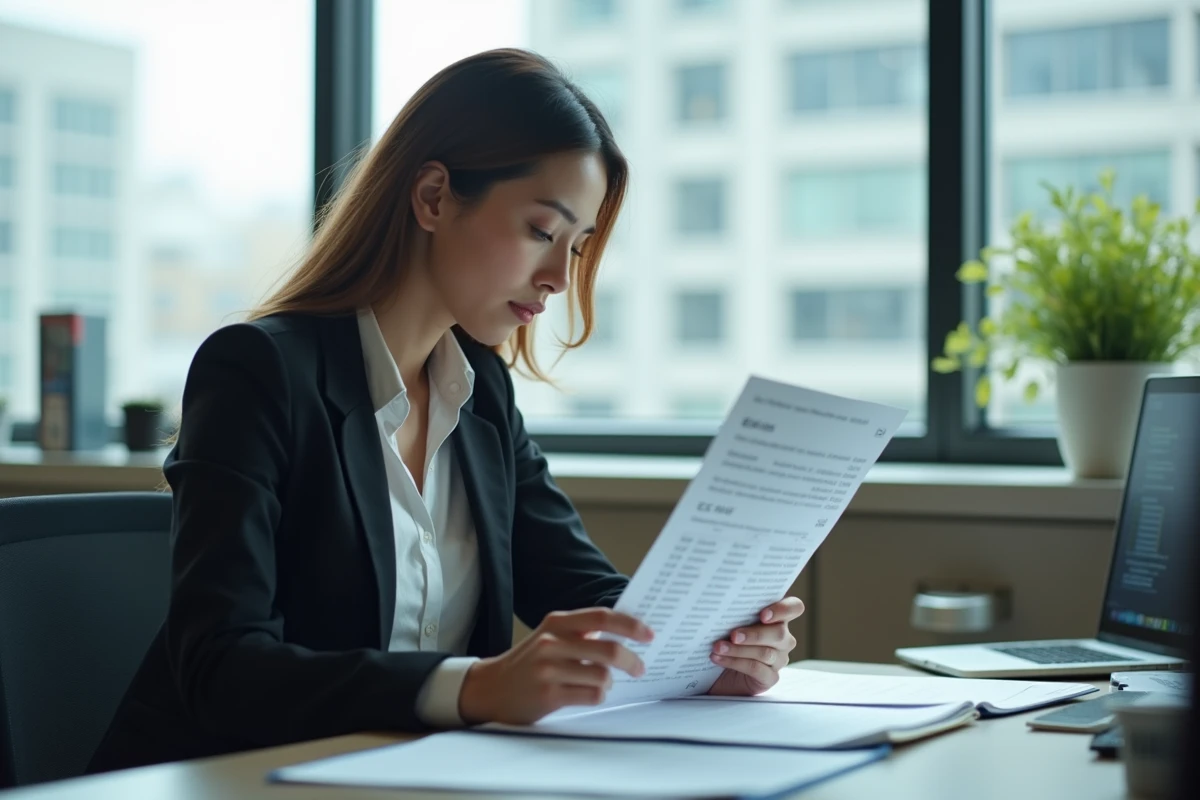 Femme professionnelle analysant une liste d