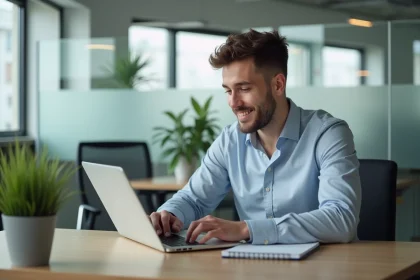 Homme de bureau calculant les taux de conversion