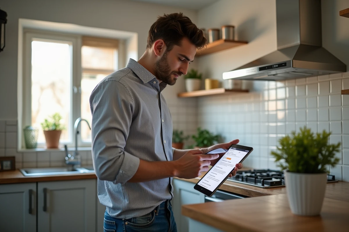 Jeune homme consulte ses instructions webmail sur smartphone