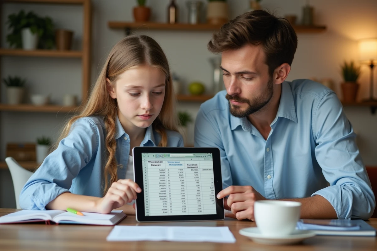 Jeune homme expliquant des moyennes pondérées à une adolescente