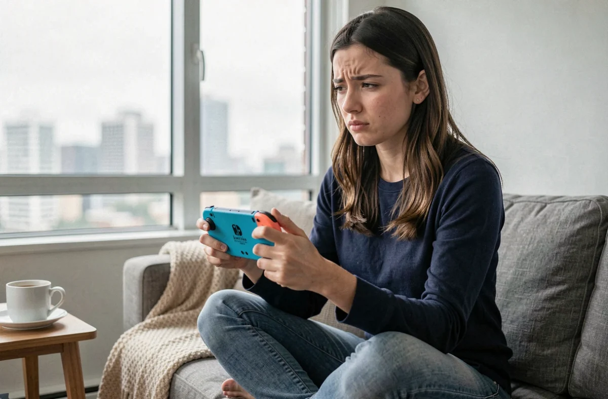 Joueuse adulte frustrée par les bugs et lags de Sonic Frontiers sur Nintendo Switch, cherchant des solutions pour améliorer les FPS