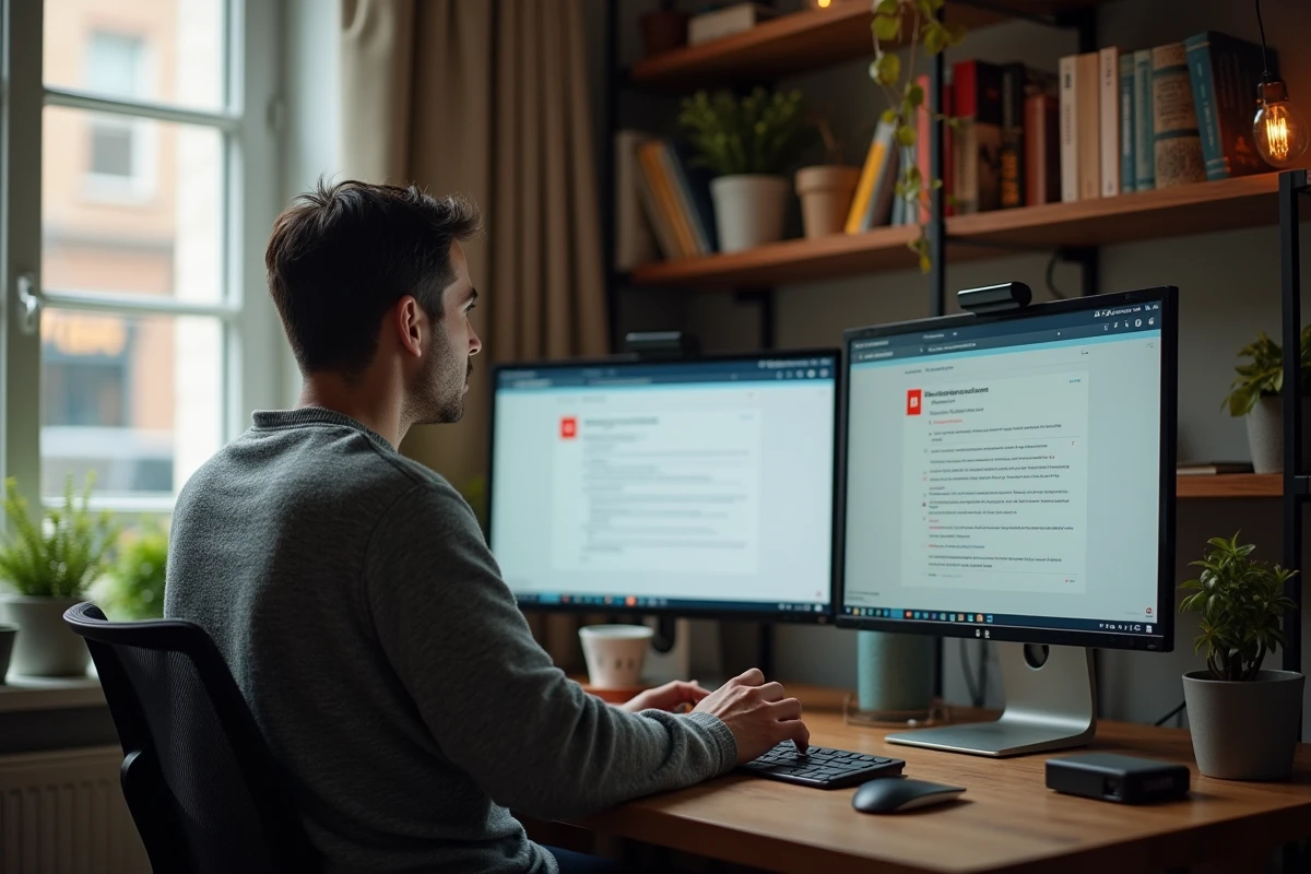 Homme travaillant depuis son domicile sur la sécurité de son webmail avec authentification à deux facteurs